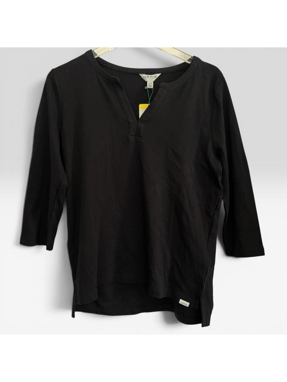 NWT Orvis Classic Collection Women’s Small Black 3/4 Sleeve Split Neck Top
